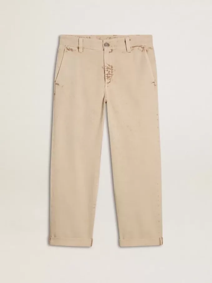 Beigefarbene Herren-Chinos mit Used-Look-Finish