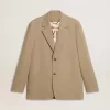 Beigefarbene Herrenjacke mit Nadelstreifen und einreihiger Knopfleiste in Oversize-Passform