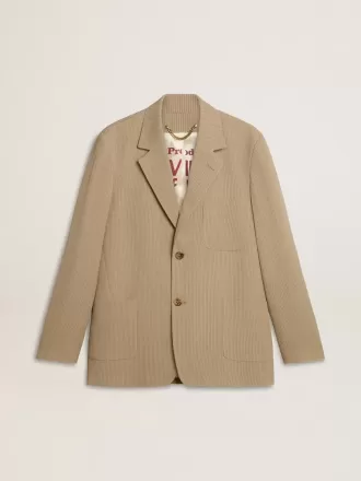 Beigefarbene Herrenjacke mit Nadelstreifen und einreihiger Knopfleiste in Oversize-Passform