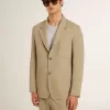 Beigefarbene Herrenjacke mit Nadelstreifen und einreihiger Knopfleiste in Oversize-Passform