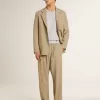 Beigefarbene Herrenjacke mit Nadelstreifen und einreihiger Knopfleiste in Oversize-Passform