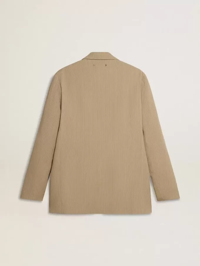 Beigefarbene Herrenjacke mit Nadelstreifen und einreihiger Knopfleiste in Oversize-Passform