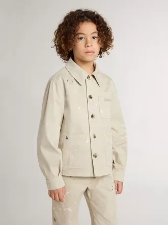 Beigefarbene Kinderjacke mit bunten Sprenkeln