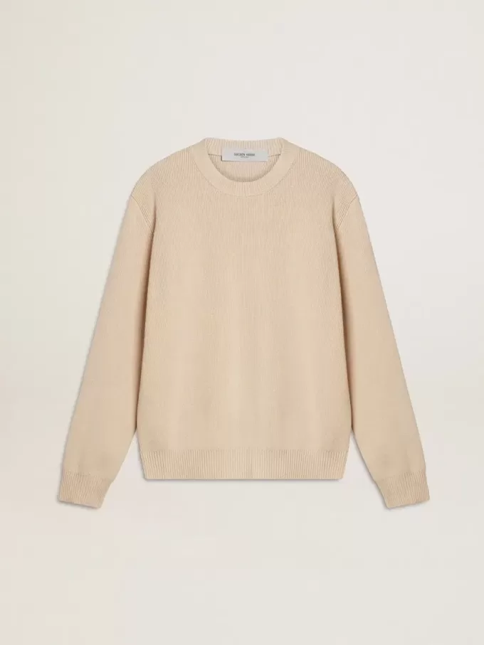 Beiger Damenpullover mit „Golden”-Schriftzug auf der Rückseite Beiger Damenpullover mit „Golden”-Schriftzug auf der Rückseite
