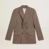 Beiger Herrenblazer aus Wollmischung mit Chevron-Muster und doppelter Knopfleiste