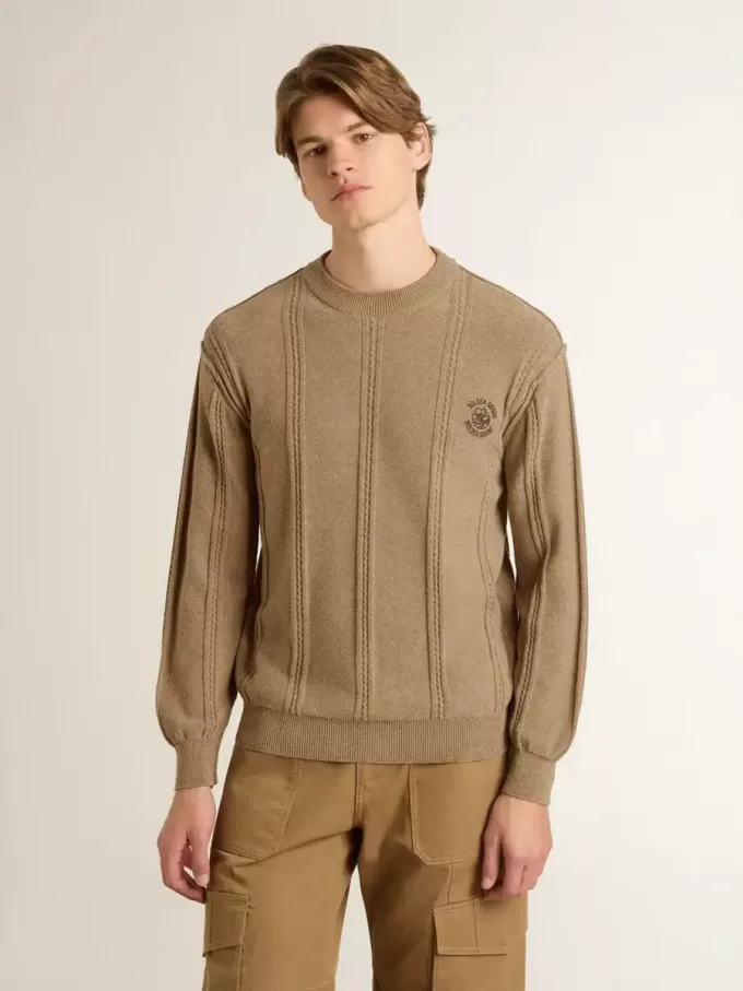 Beiger Herrenpullover mit gesticktem Logo Beiger Herrenpullover mit gesticktem Logo