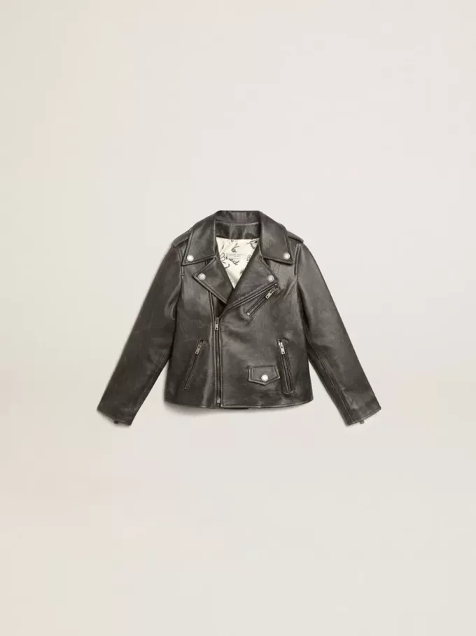 Bikerjacke für Jungen aus Distressed-Leder Bikerjacke für Jungen aus Distressed-Leder