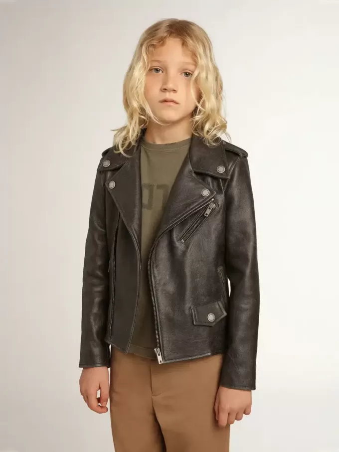 Bikerjacke für Jungen aus Distressed-Leder Bikerjacke für Jungen aus Distressed-Leder
