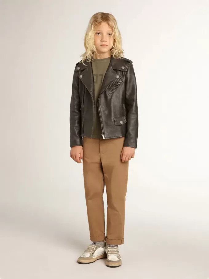 Bikerjacke für Jungen aus Distressed-Leder Bikerjacke für Jungen aus Distressed-Leder