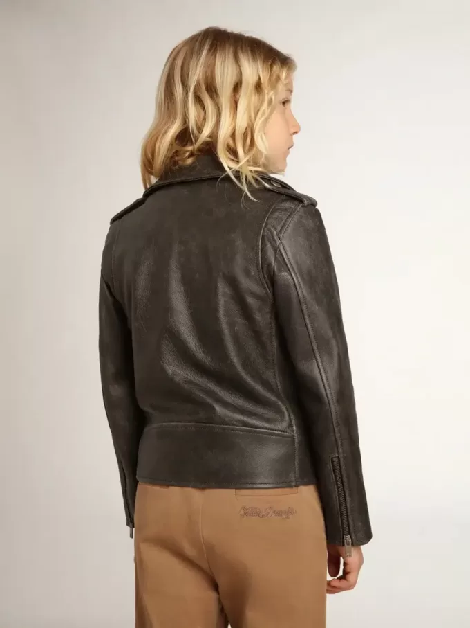 Bikerjacke für Jungen aus Distressed-Leder Bikerjacke für Jungen aus Distressed-Leder