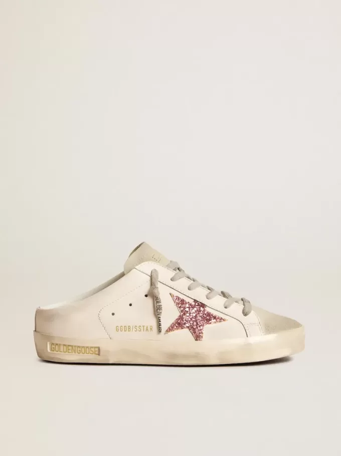 Bio-basierter Super-Star Sabot mit rosa Glitzerstern und Wildlederkappe