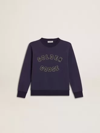 Blau-violettes Sweatshirt mit Golden Goose-Schriftzug auf der Vorderseite