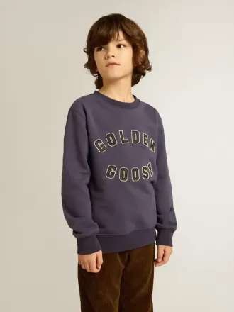 Blau-violettes Sweatshirt mit Golden Goose-Schriftzug auf der Vorderseite