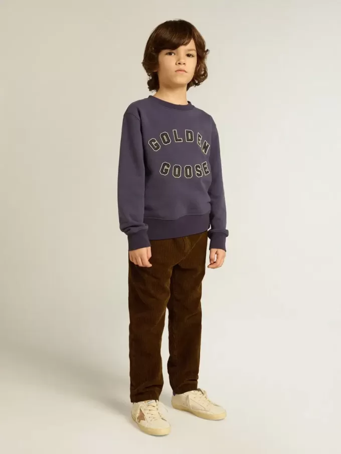 Blau-violettes Sweatshirt mit Golden Goose-Schriftzug auf der Vorderseite