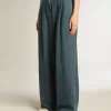 Blaue Damenhose aus Baumwolle mit Falten