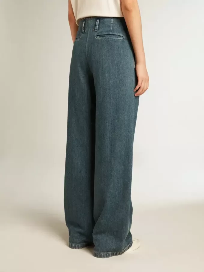 Blaue Damenhose aus Baumwolle mit Falten