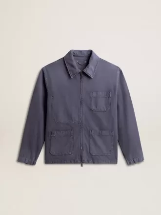 Blaue Herrenjacke aus Denim-Baumwolle mit Used-Look