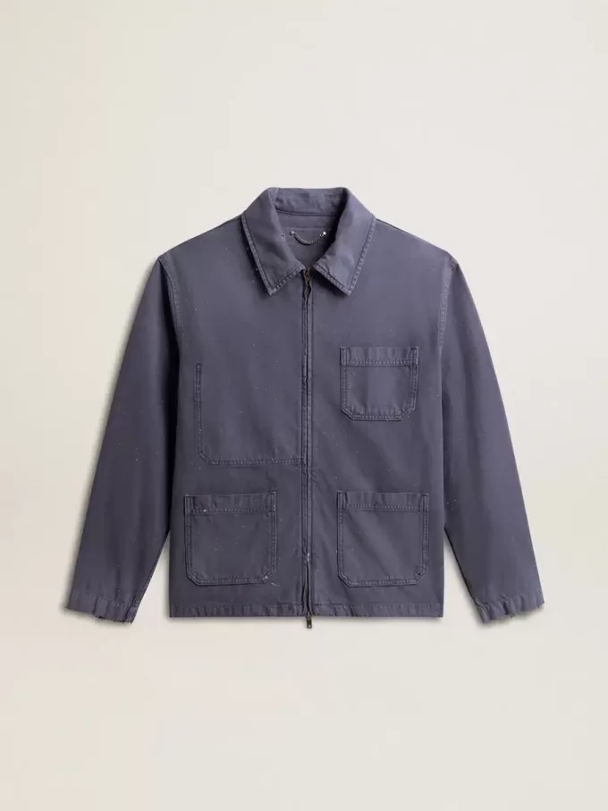 Blaue Herrenjacke aus Denim-Baumwolle mit Used-Look Blaue Herrenjacke aus Denim-Baumwolle mit Used-Look