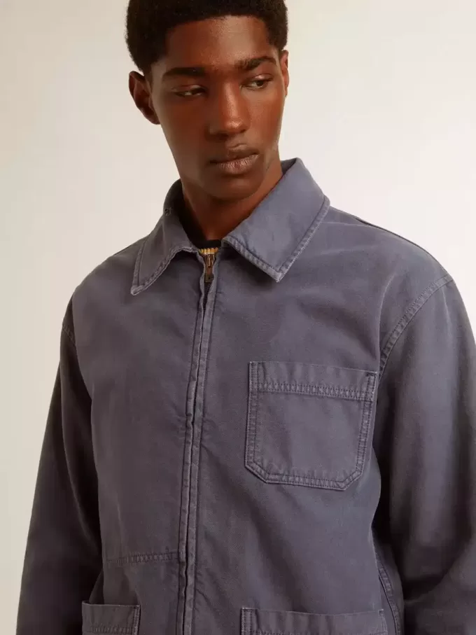Blaue Herrenjacke aus Denim-Baumwolle mit Used-Look Blaue Herrenjacke aus Denim-Baumwolle mit Used-Look