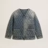 Blaue Steppjacke für Damen aus Baumwolldenim mit Used-Look Blaue Steppjacke für Damen aus Baumwolldenim mit Used-Look