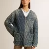 Blaue Steppjacke für Damen aus Baumwolldenim mit Used-Look Blaue Steppjacke für Damen aus Baumwolldenim mit Used-Look