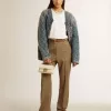 Blaue Steppjacke für Damen aus Baumwolldenim mit Used-Look Blaue Steppjacke für Damen aus Baumwolldenim mit Used-Look