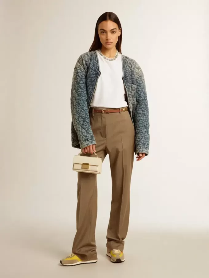 Blaue Steppjacke für Damen aus Baumwolldenim mit Used-Look Blaue Steppjacke für Damen aus Baumwolldenim mit Used-Look