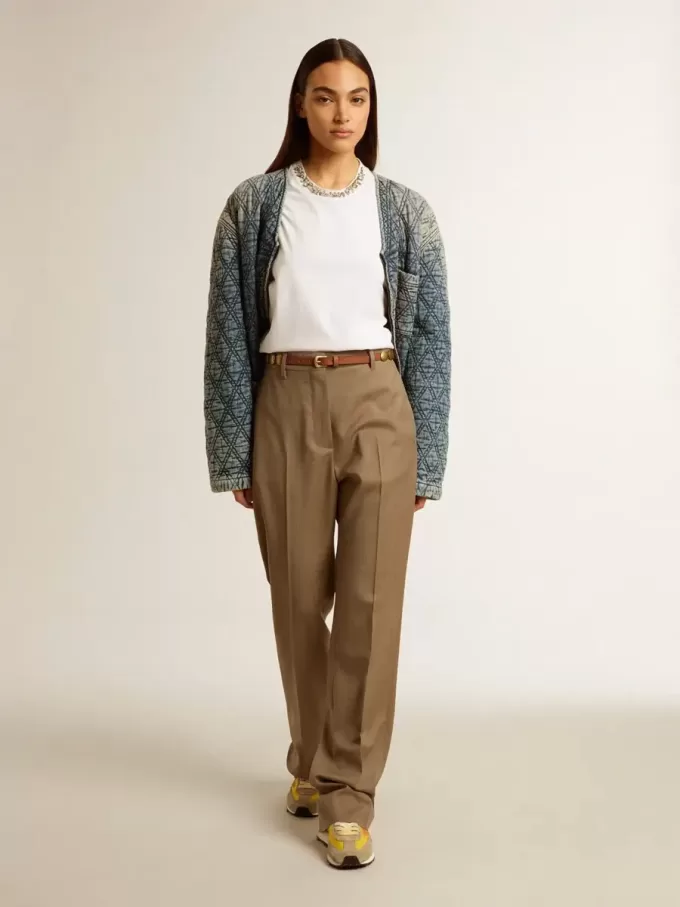 Blaue Steppjacke für Damen aus Baumwolldenim mit Used-Look Blaue Steppjacke für Damen aus Baumwolldenim mit Used-Look