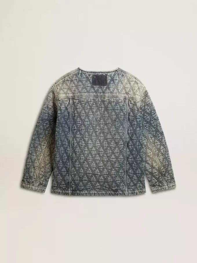 Blaue Steppjacke für Damen aus Baumwolldenim mit Used-Look Blaue Steppjacke für Damen aus Baumwolldenim mit Used-Look