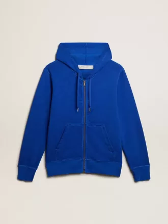 Blauer Herren-Hoodie mit Schriftzug auf der Rückseite
