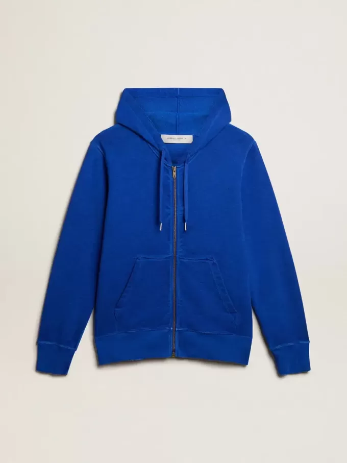 Blauer Herren-Hoodie mit Schriftzug auf der Rückseite