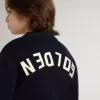 Blauer Pullover mit Rundhalsausschnitt für Jungen mit „Golden”-Schriftzug auf der Rückseite