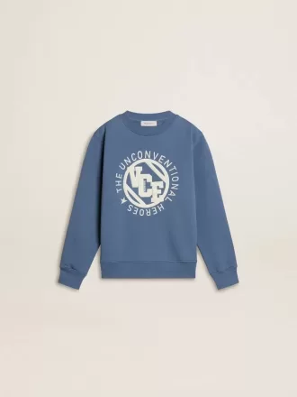 Blaues Sweatshirt für Kinder mit weißen Prägungen