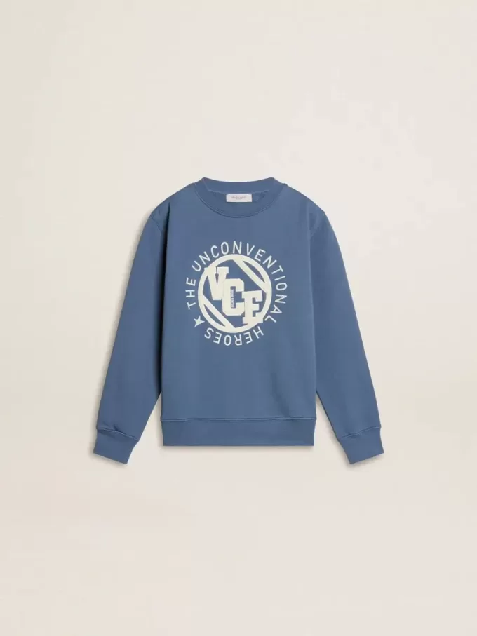 Blaues Sweatshirt für Kinder mit weißen Prägungen