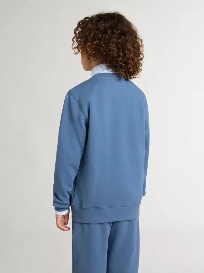 Blaues Sweatshirt für Kinder mit weißen Prägungen