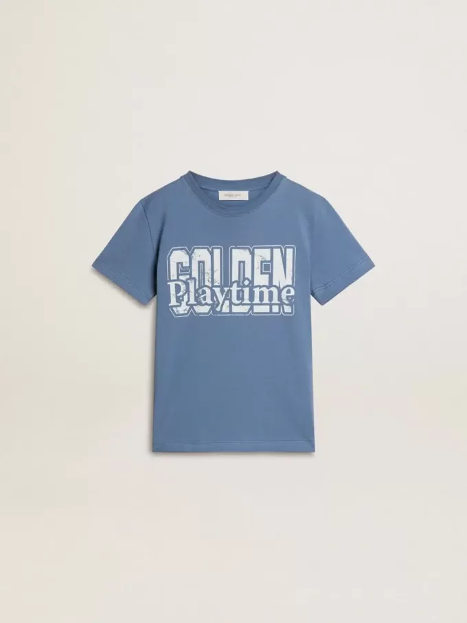 Blaues T-Shirt für Jungen mit weißem Aufdruck Blaues T-Shirt für Jungen mit weißem Aufdruck