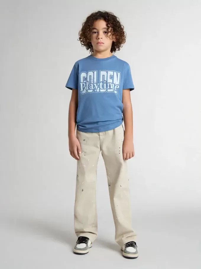 Blaues T-Shirt für Jungen mit weißem Aufdruck Blaues T-Shirt für Jungen mit weißem Aufdruck