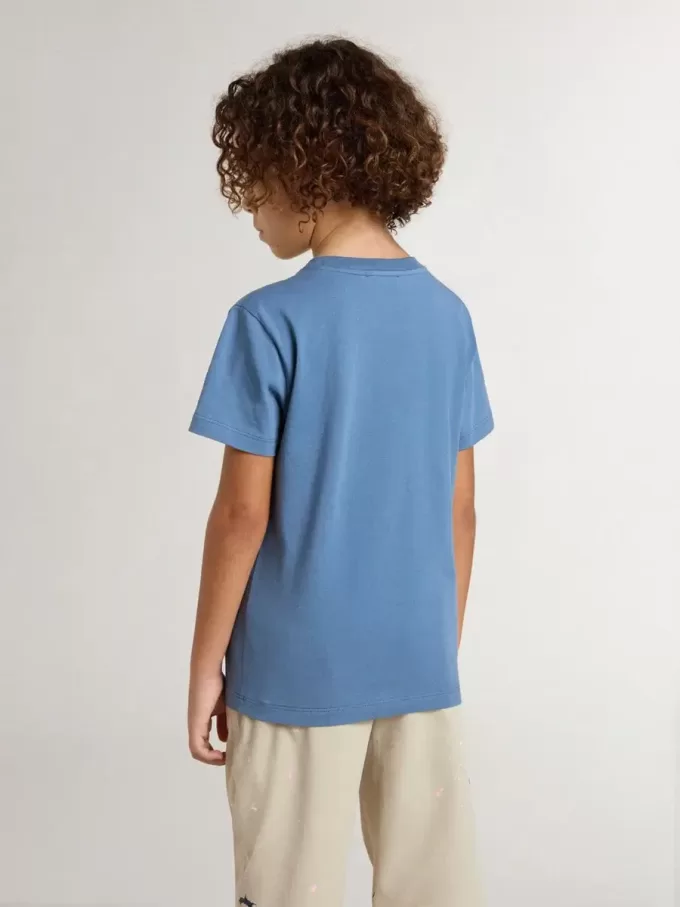 Blaues T-Shirt für Jungen mit weißem Aufdruck Blaues T-Shirt für Jungen mit weißem Aufdruck