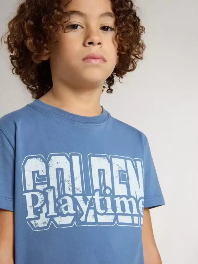 Blaues T-Shirt für Jungen mit weißem Aufdruck Blaues T-Shirt für Jungen mit weißem Aufdruck