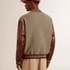 Bomberjacke aus grau melierter Wolle mit Lederärmeln
