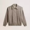 Bomberjacke für Damen aus ecru-brauner Wolle mit Fischgrätenmuster Bomberjacke für Damen aus ecru-brauner Wolle mit Fischgrätenmuster