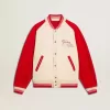 Bomberjacke in Used-Optik in Weiß und Rot mit Stickerei Bomberjacke in Used-Optik in Weiß und Rot mit Stickerei