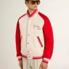Bomberjacke in Used-Optik in Weiß und Rot mit Stickerei Bomberjacke in Used-Optik in Weiß und Rot mit Stickerei