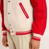 Bomberjacke in Used-Optik in Weiß und Rot mit Stickerei Bomberjacke in Used-Optik in Weiß und Rot mit Stickerei