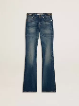 Bootcut-Jeans für Damen mit Vintage-Waschung und metallischen Details