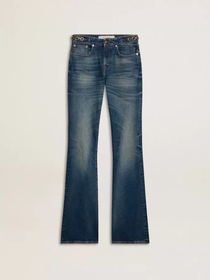 Bootcut-Jeans für Damen mit Vintage-Waschung und metallischen Details Bootcut-Jeans für Damen mit Vintage-Waschung und metallischen Details