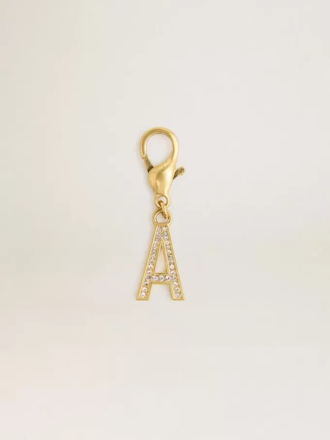 Buchstabe A-Anhänger aus goldfarbenem Messing mit Kristallen