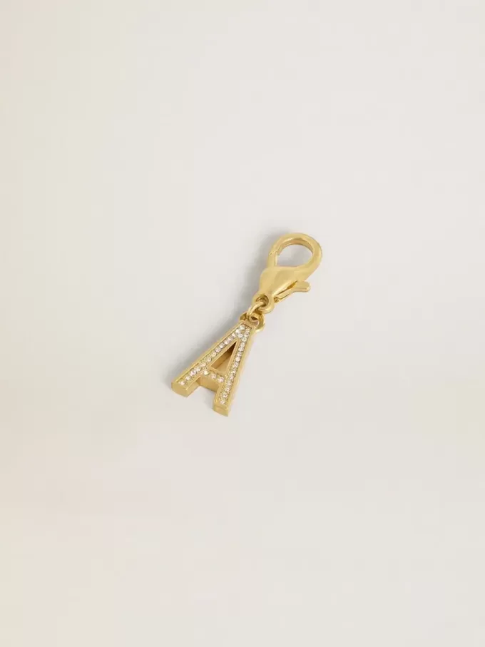Buchstabe A-Anhänger aus goldfarbenem Messing mit Kristallen