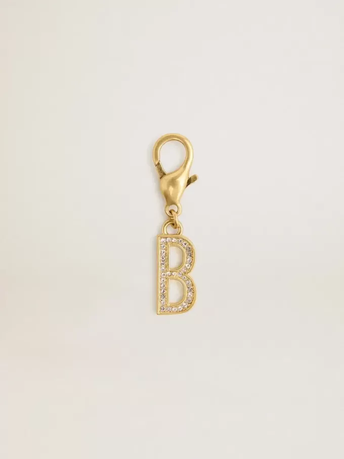 Buchstabe B-Anhänger aus goldfarbenem Messing mit Kristallen Buchstabe B-Anhänger aus goldfarbenem Messing mit Kristallen