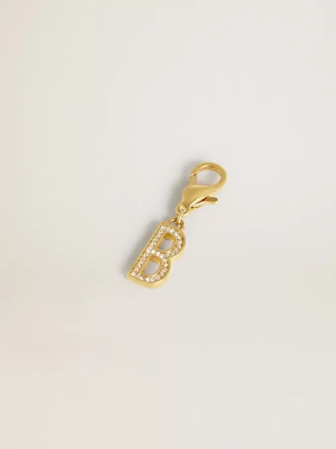 Buchstabe B-Anhänger aus goldfarbenem Messing mit Kristallen Buchstabe B-Anhänger aus goldfarbenem Messing mit Kristallen